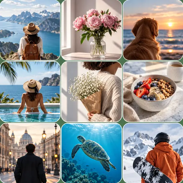 Raster mit verschiedenen Fotografien, vorbereitet für die Bildverbesserung im Stapelverfahren