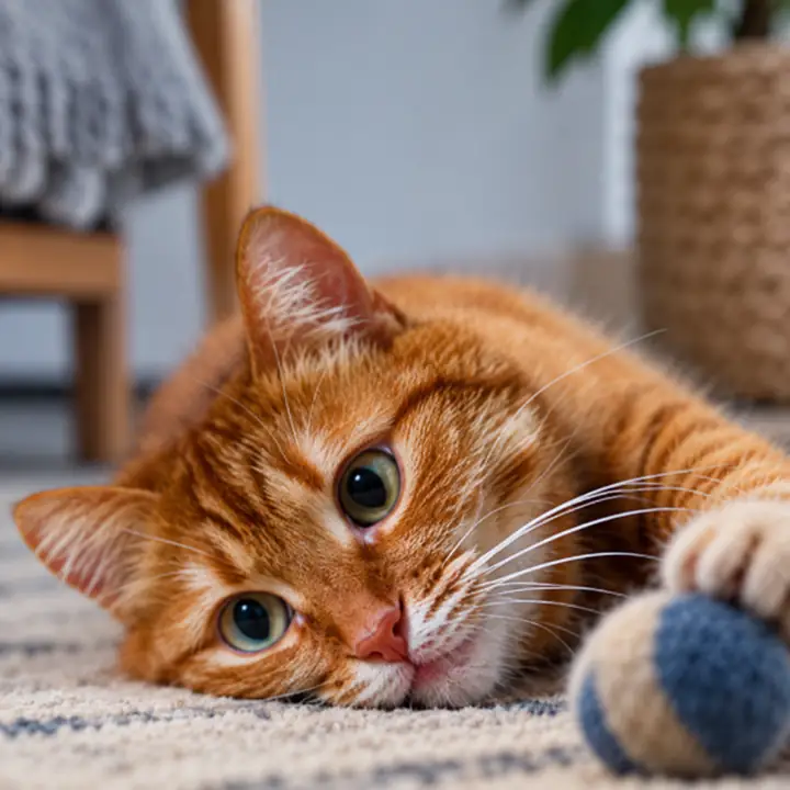 Orangefarbene Katze in Nahaufnahme mit sichtbaren Schnurrhaaren und Fell