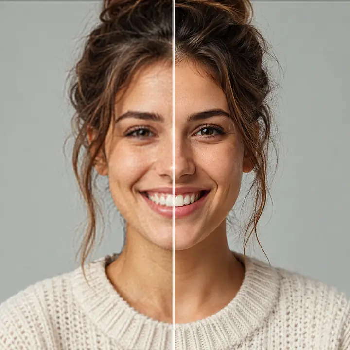 Porträt im Vorher-Nachher-Vergleich der Gesichtsrestaurierung